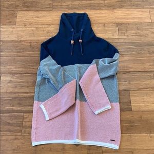 Denim & Flower Tri-colored Hooded Sweater